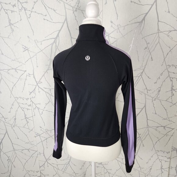 Lululemon Black Luon Lavender Side Stripe Full Zip Cropped Jacket - Picture 3 of 4